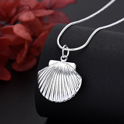 925 Sterling Silver Seashell Photo Frame Pendant Necklace