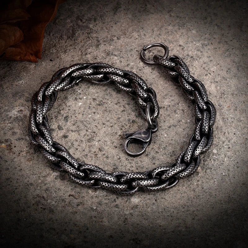 Vintage Black Stainless Steel Link Bracelet for Men