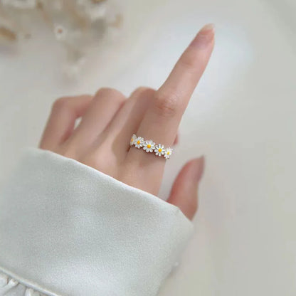 Enamel Daisy Sunflower Open Ring for Women