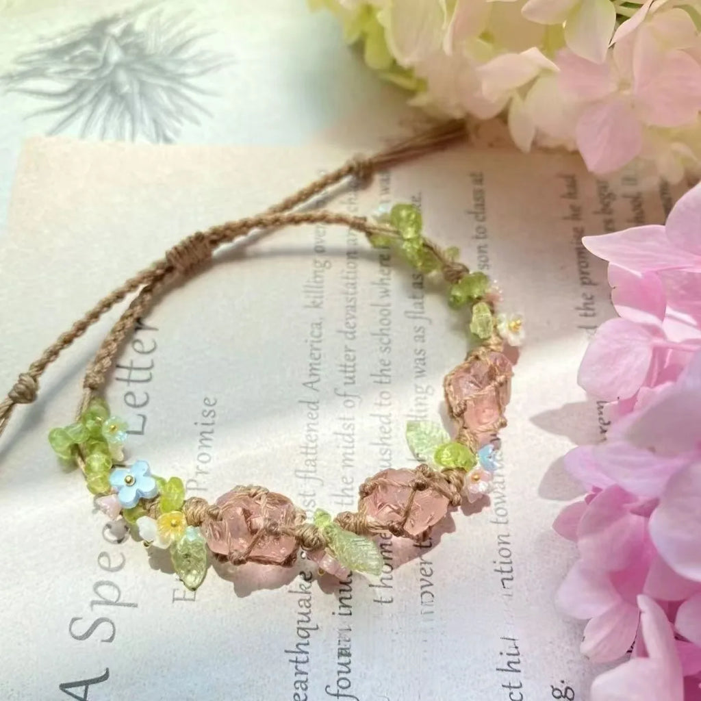 Handwoven Pebble Wreath Crystal Bracelet for Women | Best Friend Gift