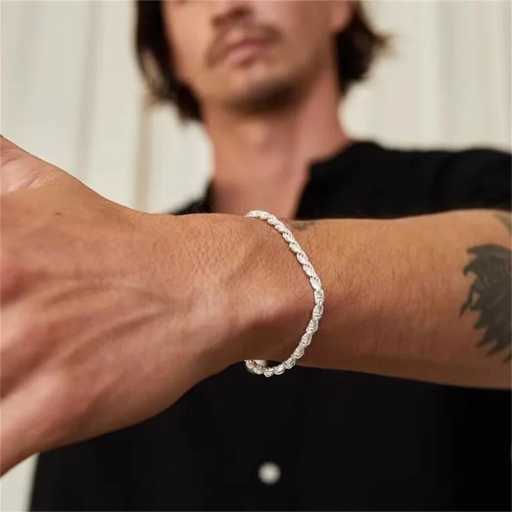 Stainless Steel Singapore Twist Chain Bracelet