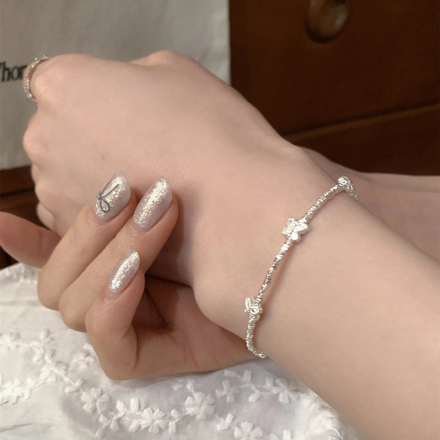 925 Sterling Silver Butterfly Bead String Bracelet for Women