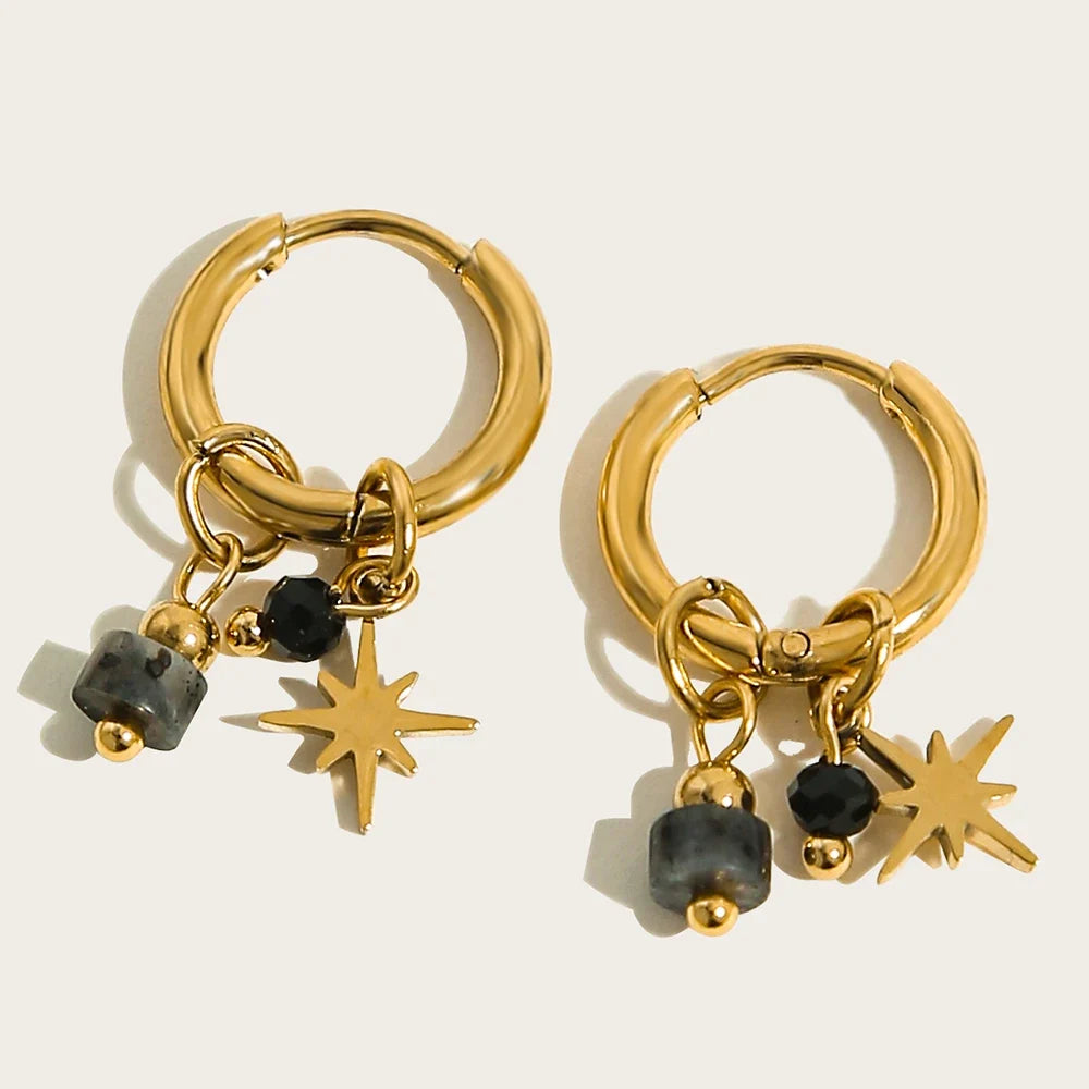 18K Gold Plated Green Natural Stone Hoop Earrings for Women