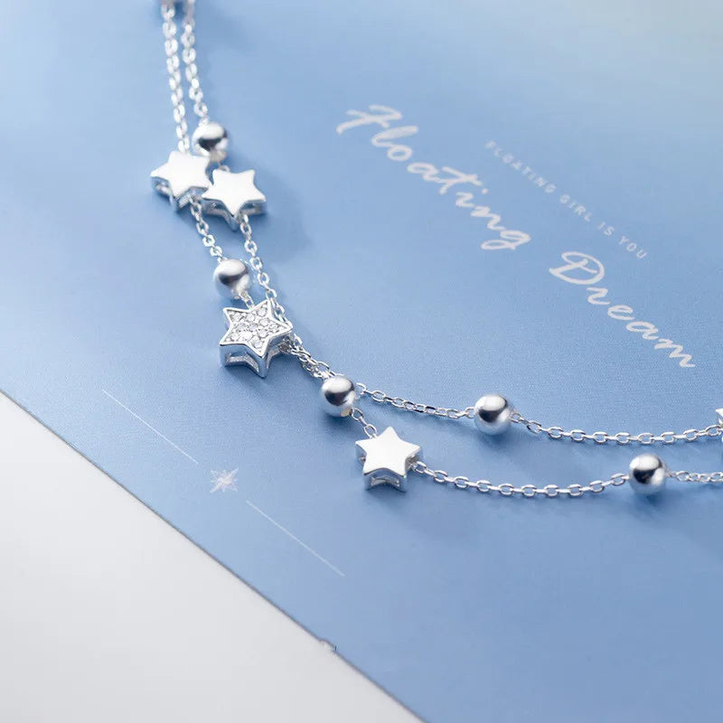 Silver Star Crystal Double Bracelet for Women