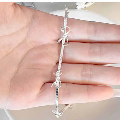925 Sterling Silver Bow Charm Bracelet for Women
