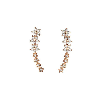 Silver Zircon Flower Star Climbing Stud Earrings for Women