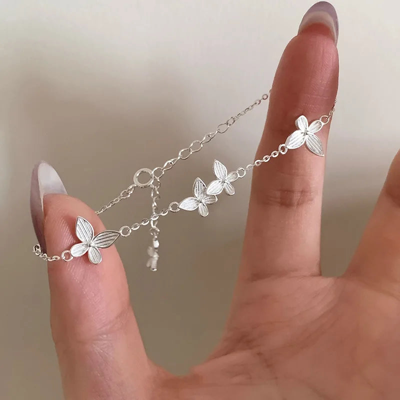 925 Sterling Silver Butterfly Bead String Bracelet for Women