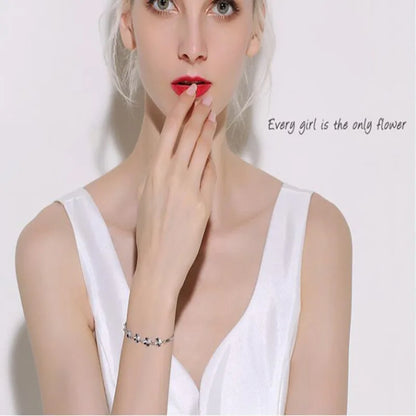 925 Sterling Silver Lucky Clover Crystal Bracelet for Women