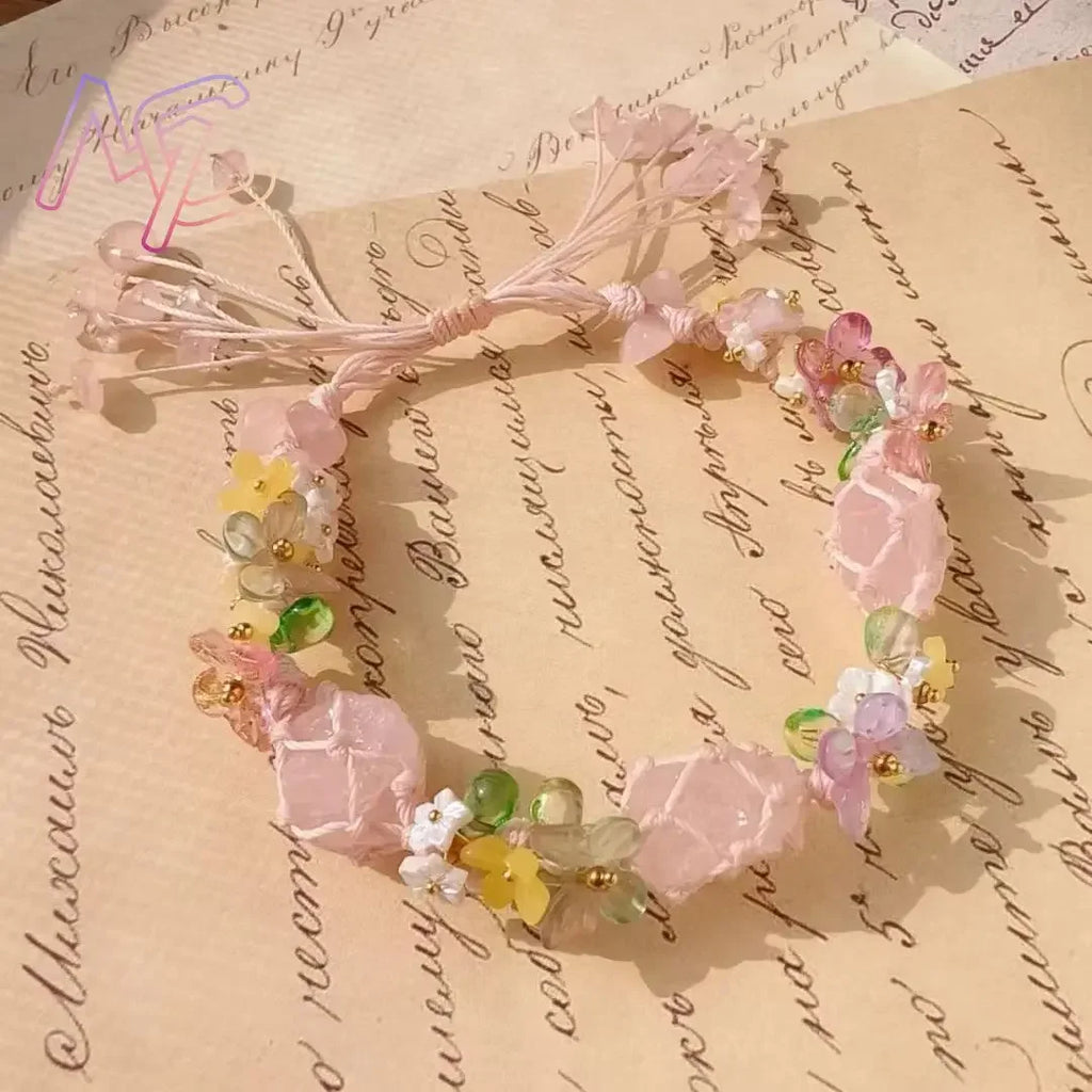 Natural Jade Crystal Flower Bracelet Bangle for Women & Girls