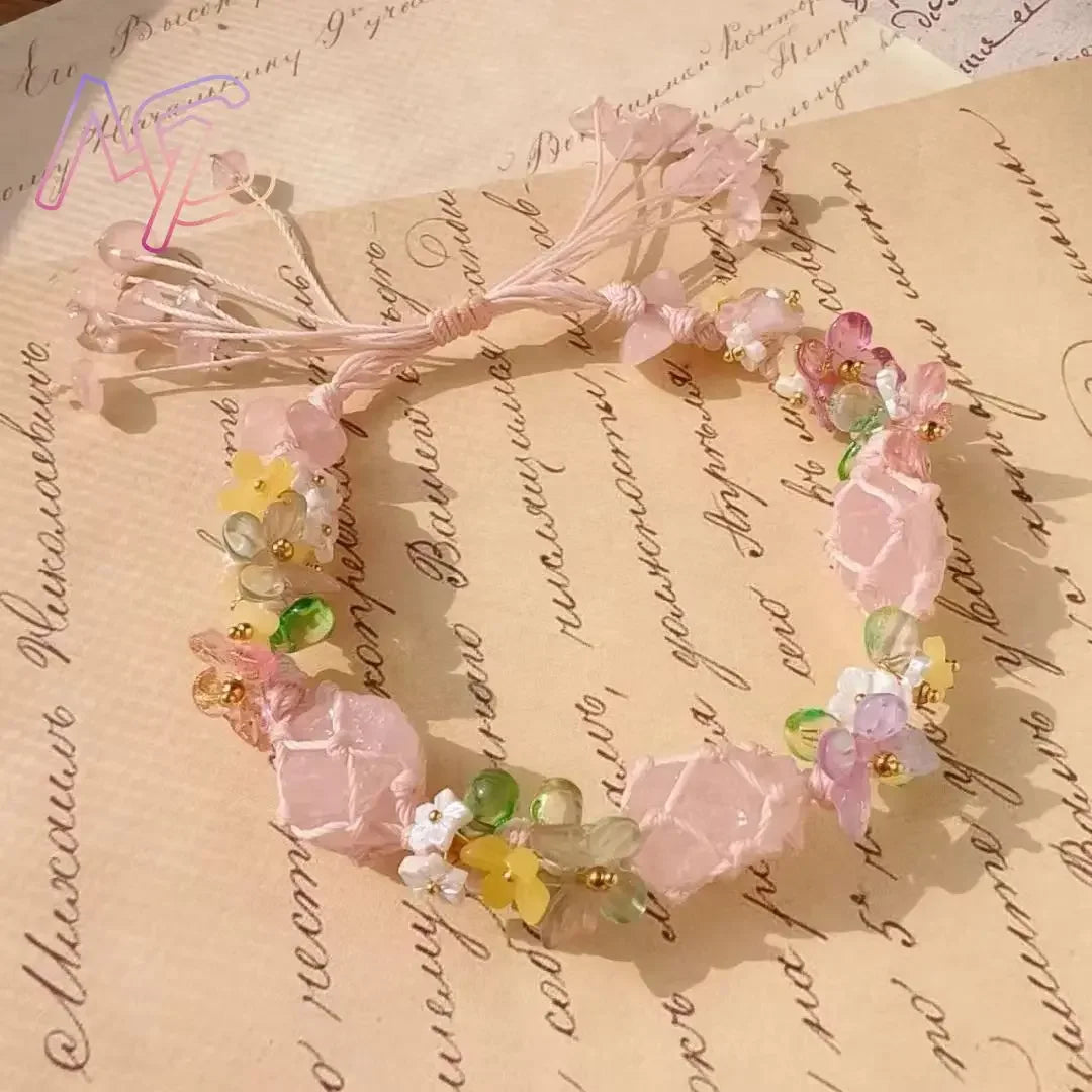 Natural Jade Crystal Flower Bracelet Bangle for Women & Girls