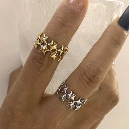 Stainless Steel Double Layer Star Open Ring for Women