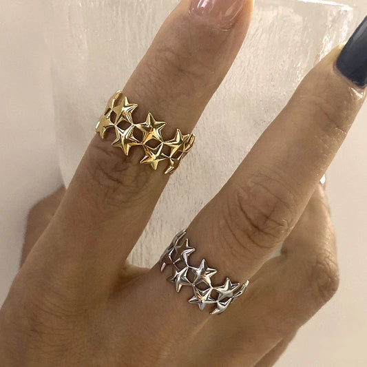 Stainless Steel Double Layer Star Open Ring for Women
