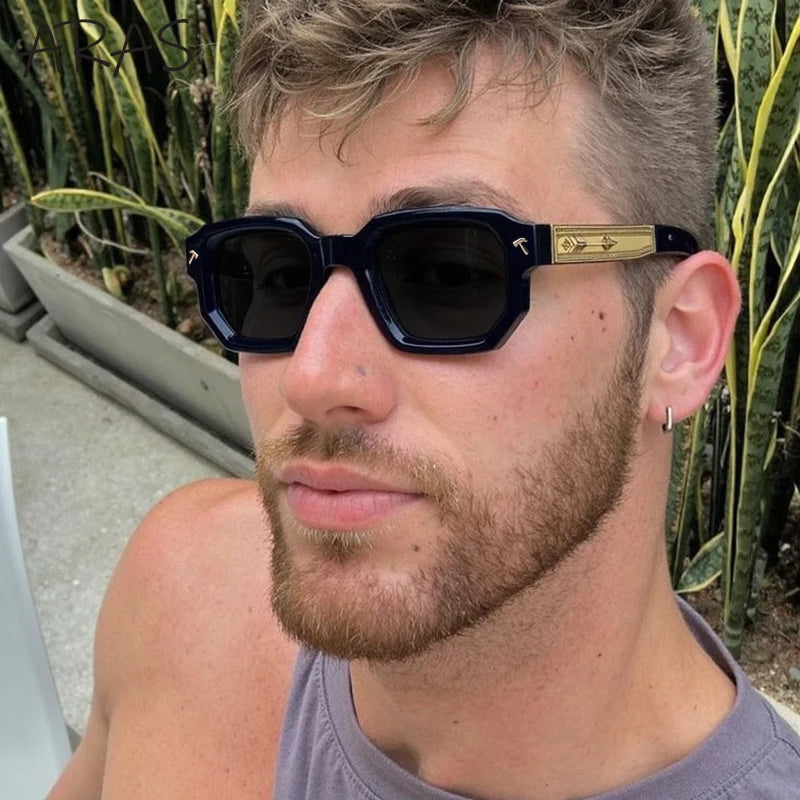 Men's Vintage Square Alloy-Frame Sunglasses