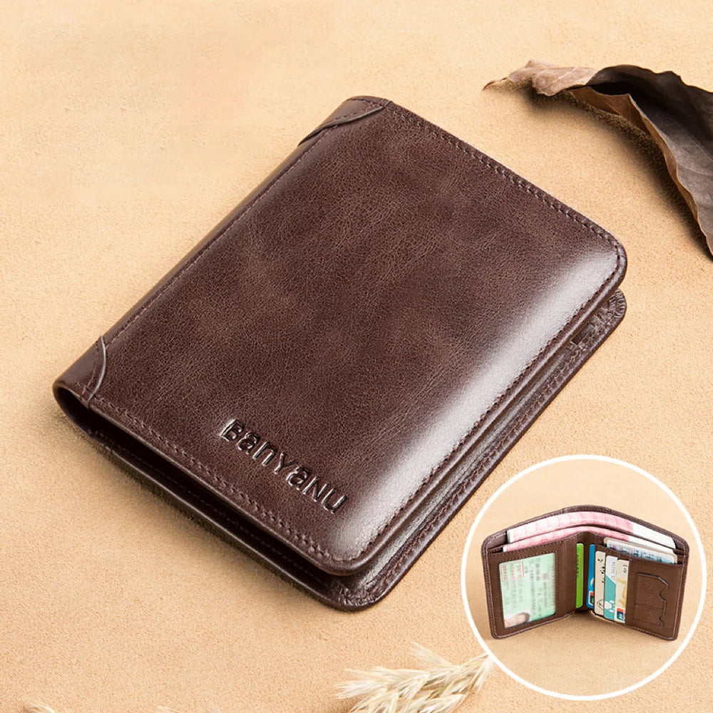 RFID Slim Vertical Men's Wallet | Microfiber Leather Short Card Holder Money Bag