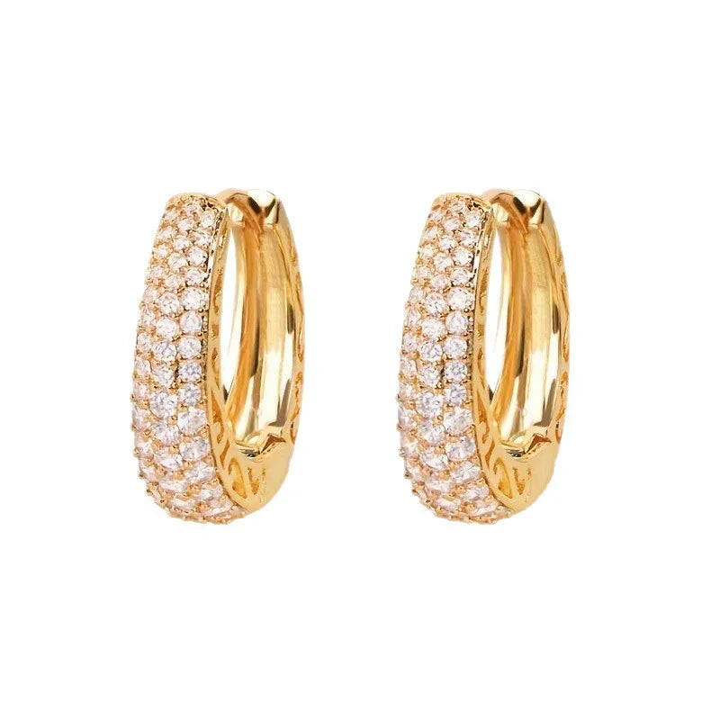 Hollow Gold Hoop Earrings with CZ Stones for Women