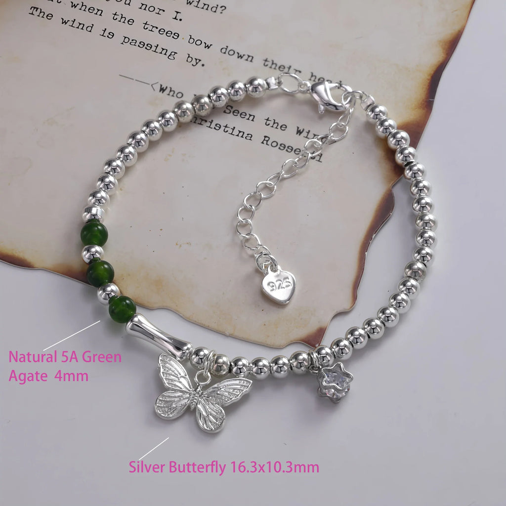 925 Sterling Silver Butterfly Bead String Bracelet for Women