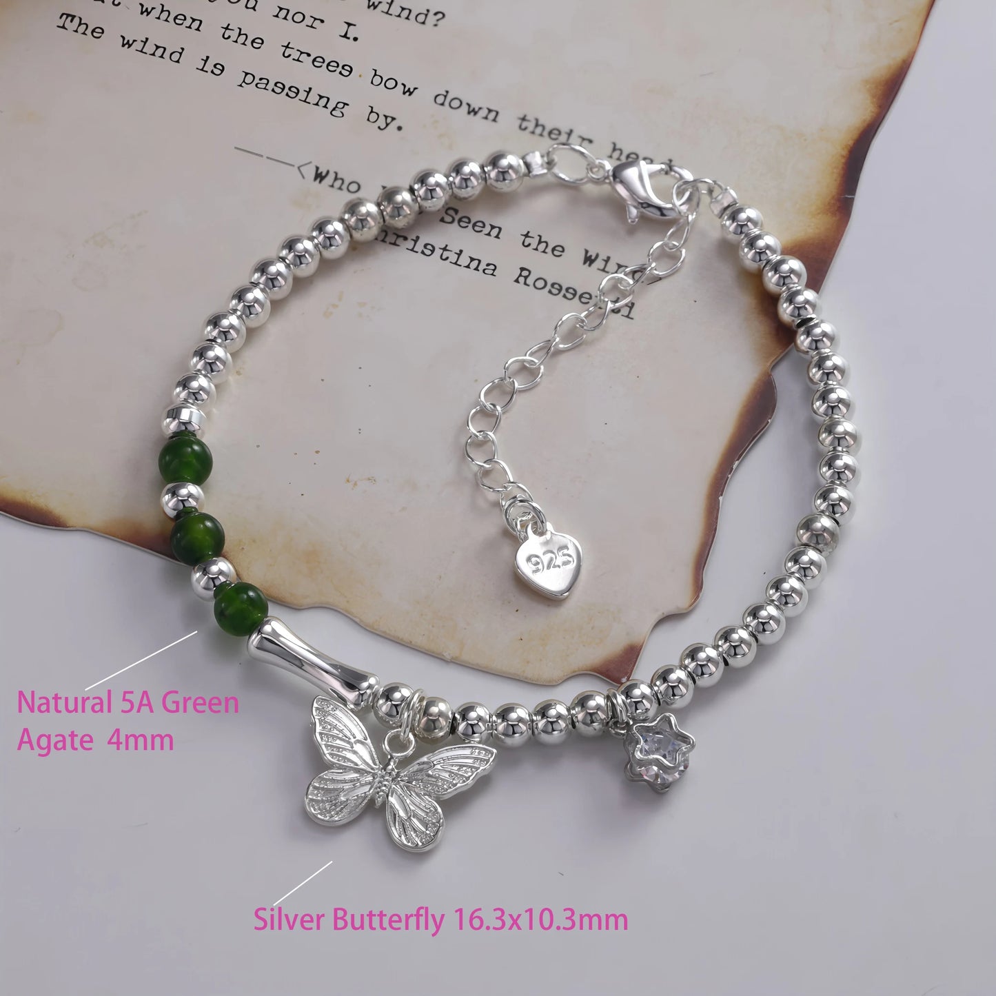 925 Sterling Silver Butterfly Bead String Bracelet for Women