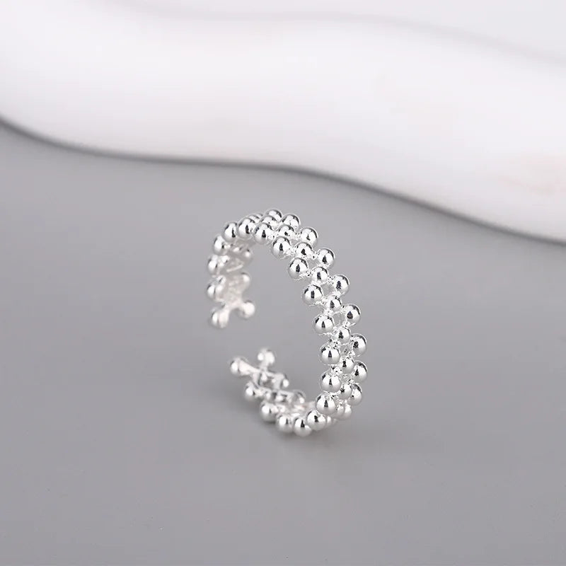 925 Sterling Silver Bilayer Ball Open Ring for Women