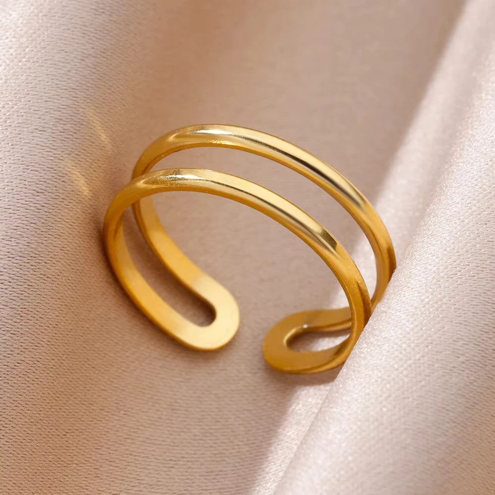 Multilayer Geometric Open Ring for Women | Vintage 18K Gold Plated