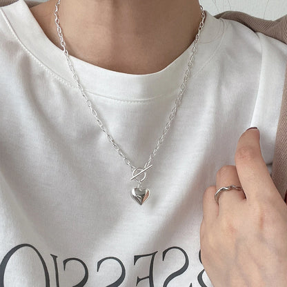 925 Sterling Silver Heart Pendant Adjustable Choker Necklace for Women