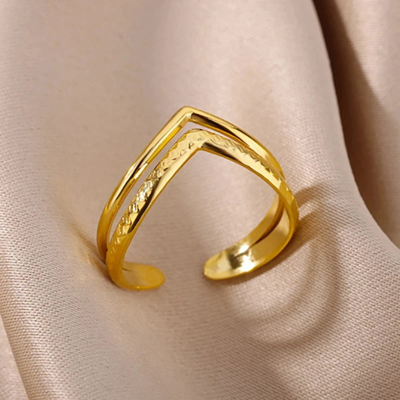 Multilayer Geometric Open Ring for Women | Vintage 18K Gold Plated
