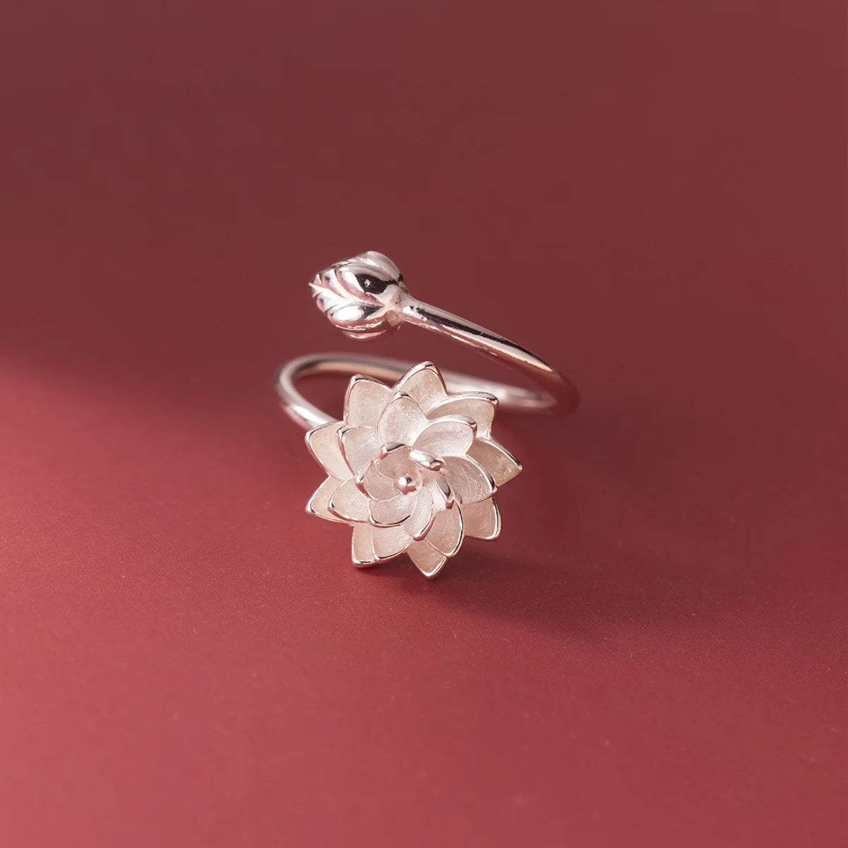 925 Sterling Silver Lotus Flower Adjustable Ring for Women