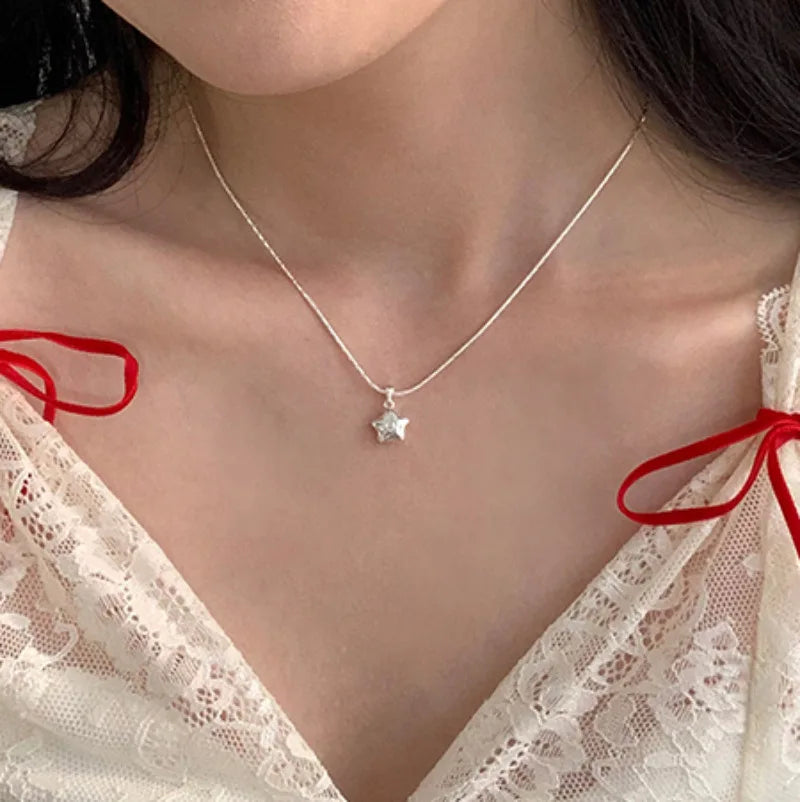 925 Sterling Silver Star Smile Dimple Pendant Necklace for Women