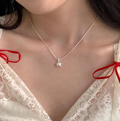 925 Sterling Silver Star Smile Dimple Pendant Necklace for Women