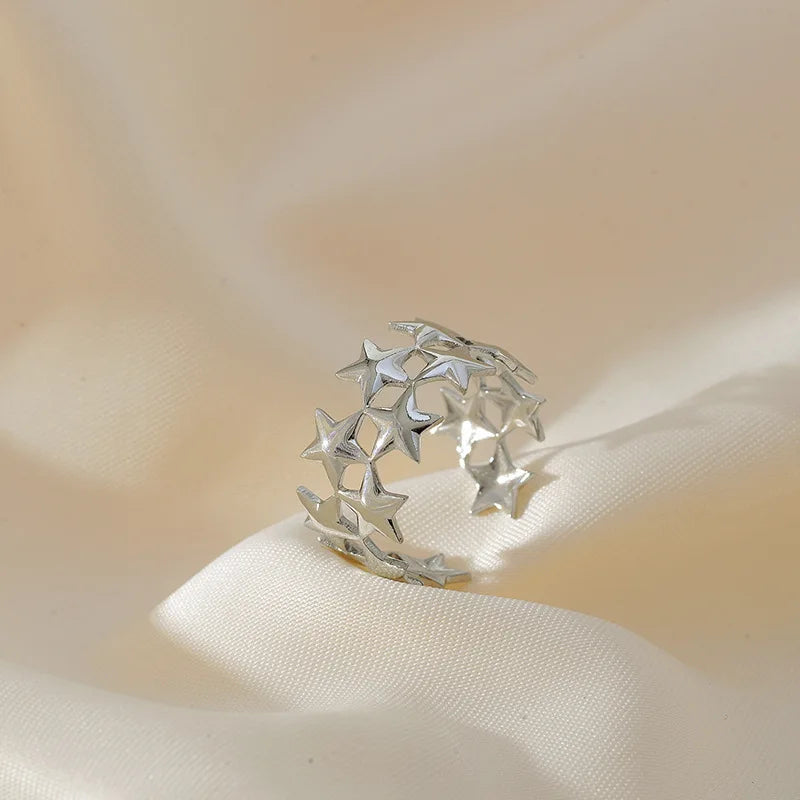 Stainless Steel Double Layer Star Open Ring for Women