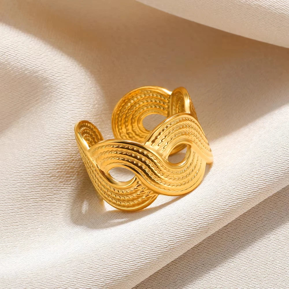 Multilayer Geometric Open Ring for Women | Vintage 18K Gold Plated