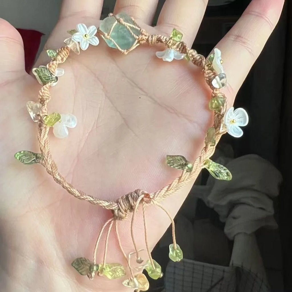 Handwoven Pebble Wreath Crystal Bracelet for Women | Best Friend Gift
