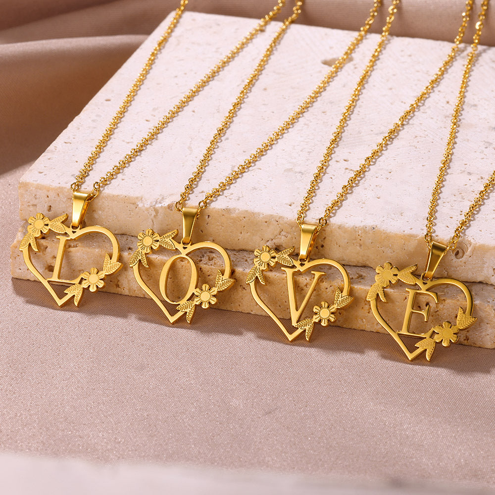 18K Gold Plated Hollow Heart and Flower Pendant Necklace