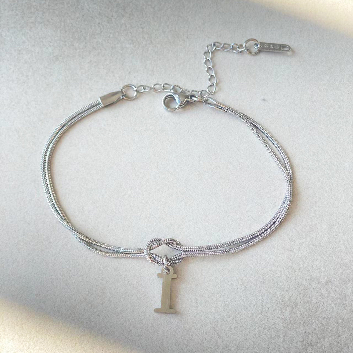 Initial Letter Love Knot Bracelet for Women | Gold Snake Chain