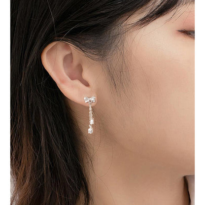 Bow Tassel Silver Ear Studs | Pure Silver Korean Sweet Style