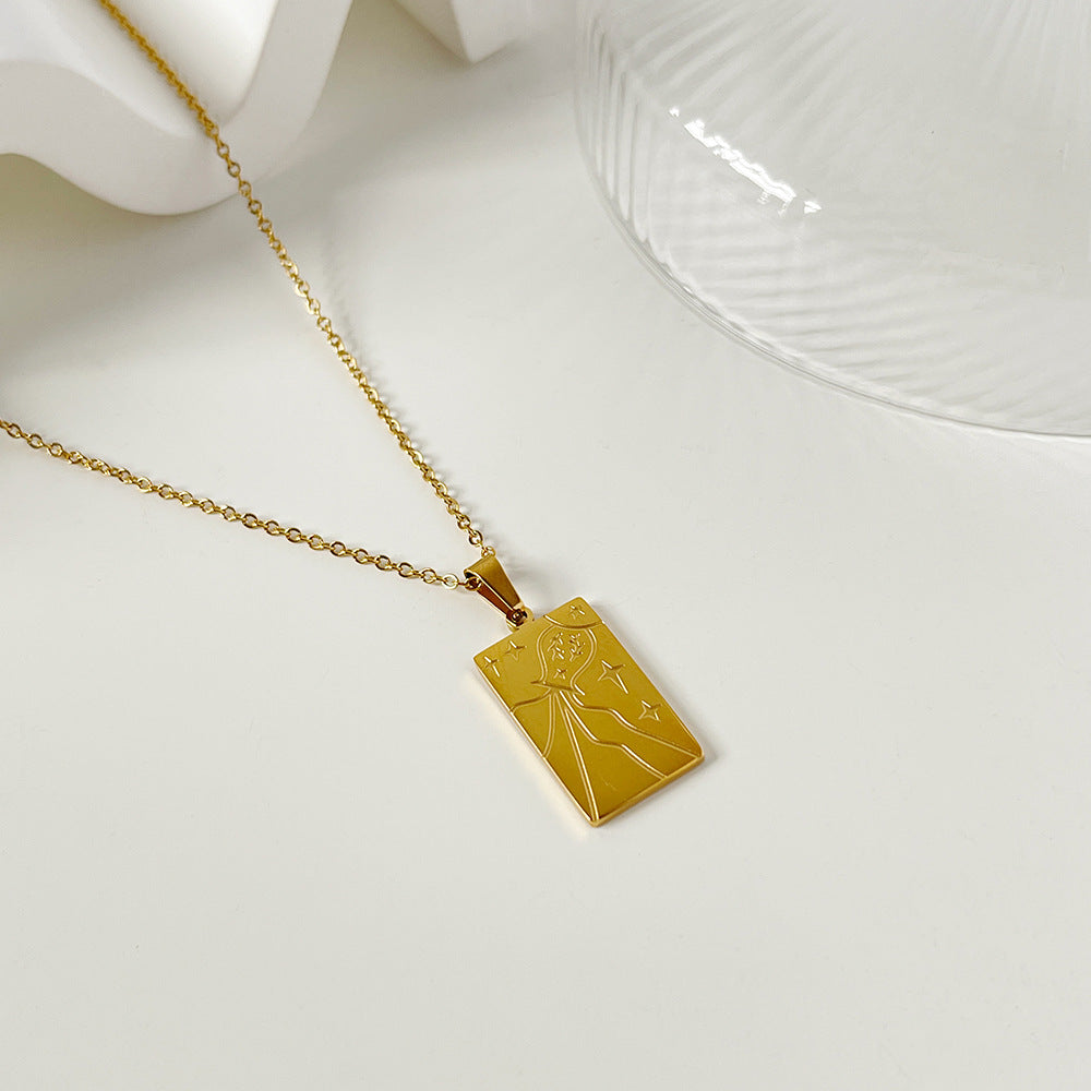 Star Eye Embossed Pendant Necklace in Stainless Steel | Gold