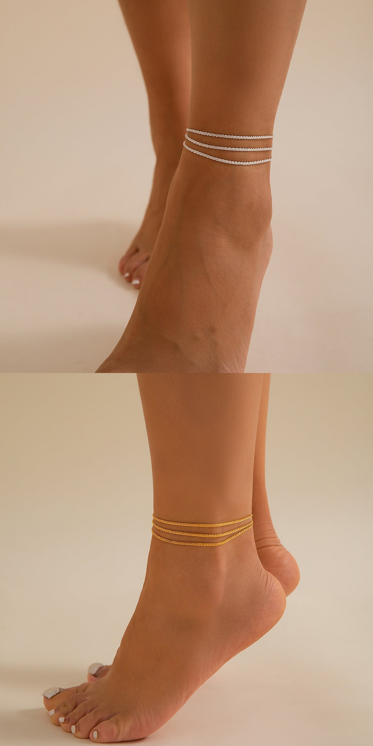 Sparkling Slim Chain Anklet | Copper Wave Gold White K