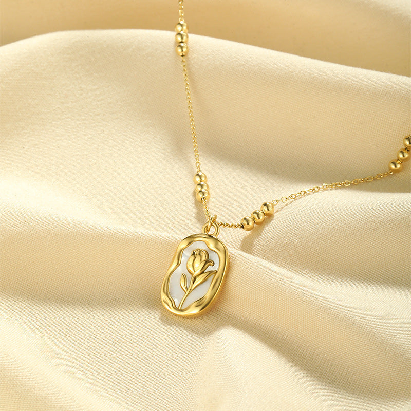 Rose White Shell Pendant Necklace for Women