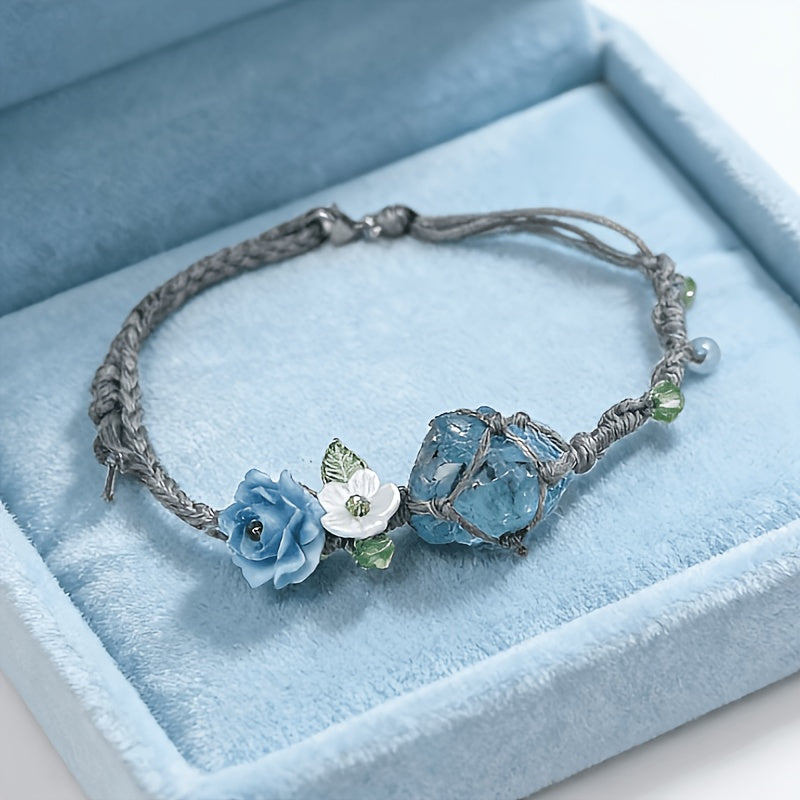 Blue Morpho Handwoven Rock Crystal Bracelet | Ocean & Floral Gift