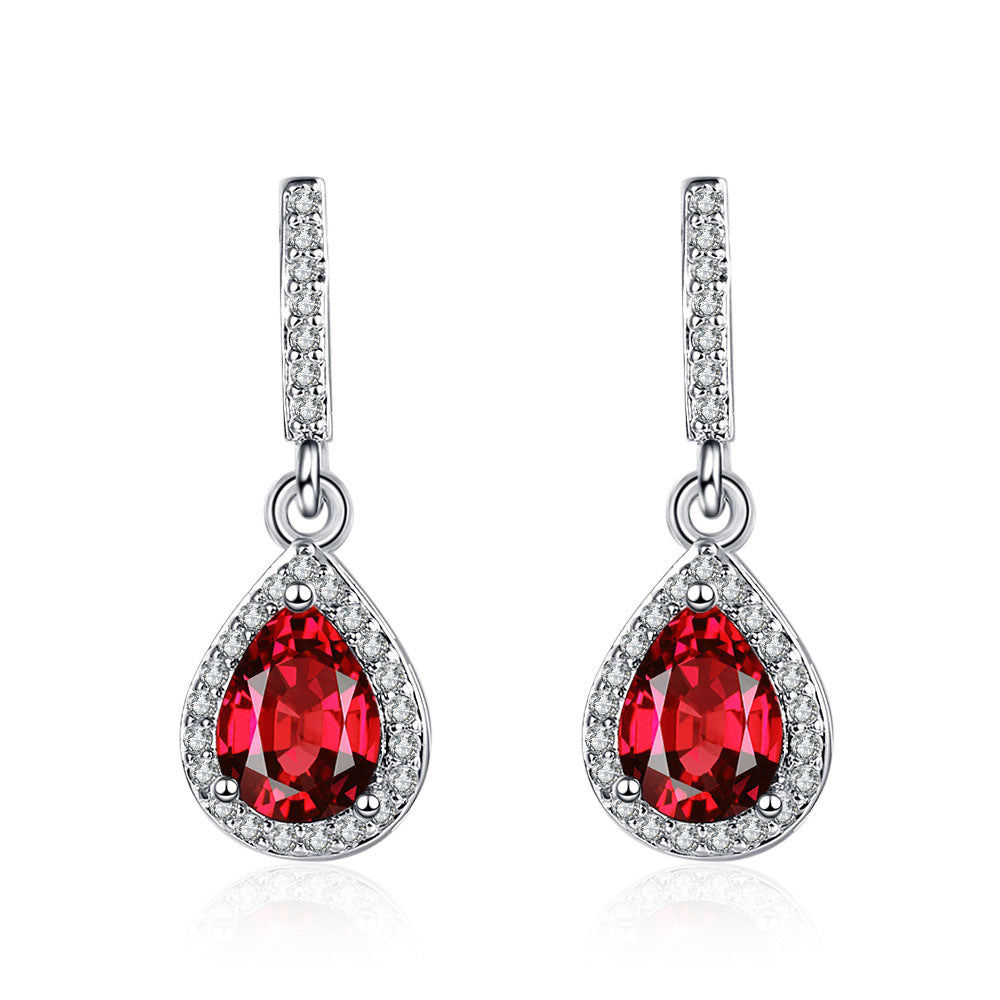 Drop Shape Micro Inlaid Zircon Ear Studs | Copper Multi-Colour