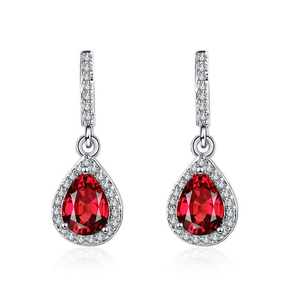 Drop Shape Micro Inlaid Zircon Ear Studs | Copper Multi-Colour