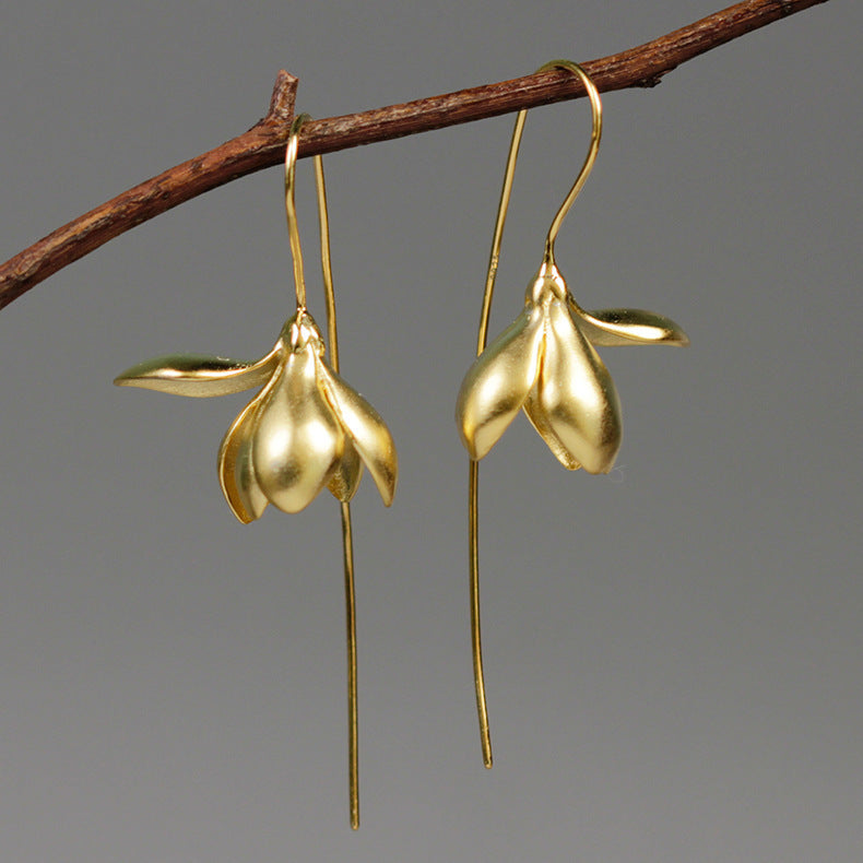 Magnolia Flower Dangle Earrings | Alloy Gold Silver Elegant Gift
