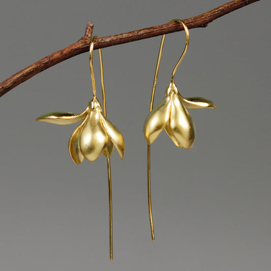 Magnolia Flower Dangle Earrings | Alloy Gold Silver Elegant Gift