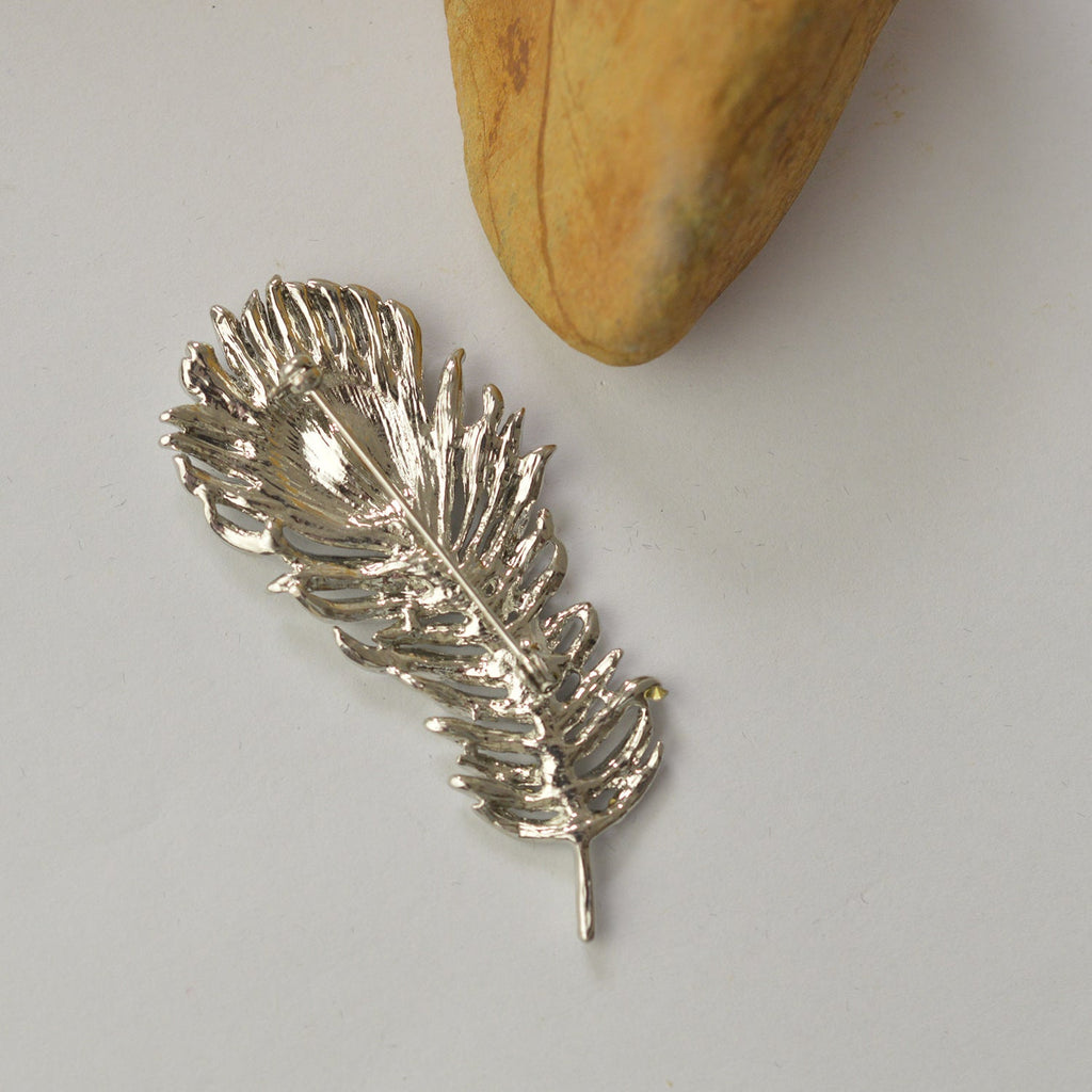 Diamond Feather Brooch | Alloy Gold Gem Inlay Retro Unisex