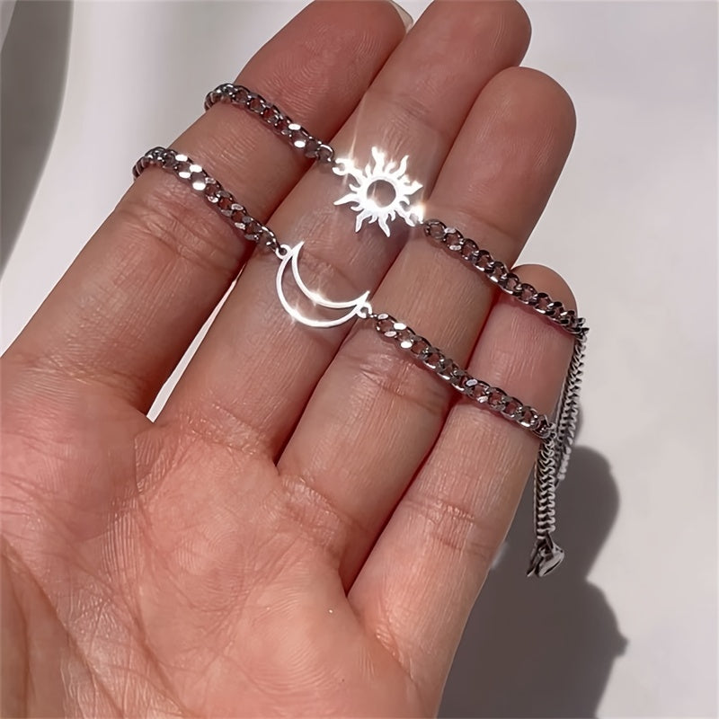 Sun & Moon Couple Bracelet Set 2 | Personalized Stainless Steel Matching Bracelets for Him & Her