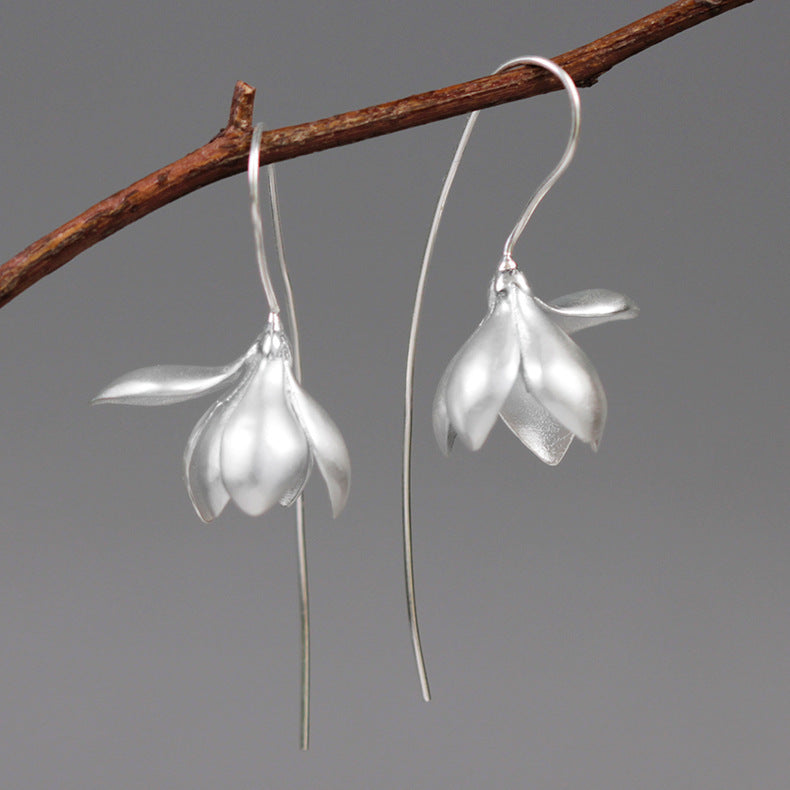 Magnolia Flower Dangle Earrings | Alloy Gold Silver Elegant Gift