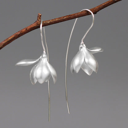 Magnolia Flower Dangle Earrings | Alloy Gold Silver Elegant Gift