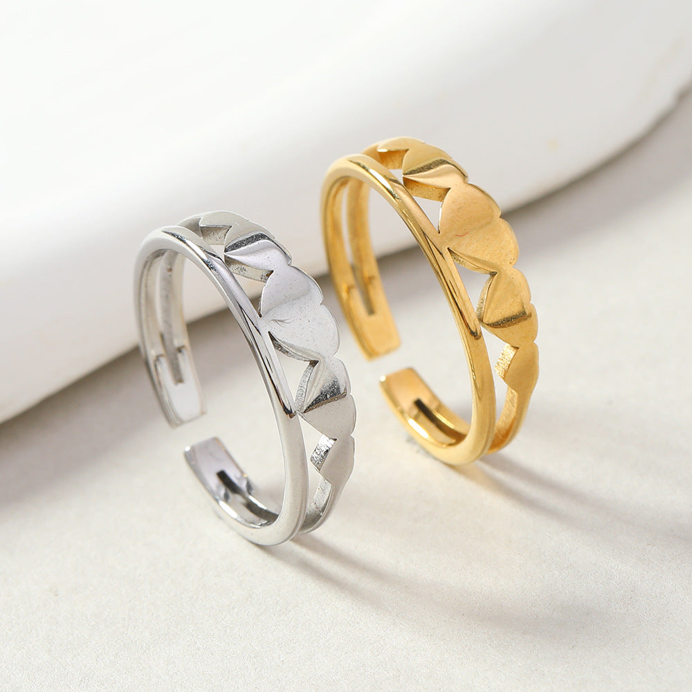 Titanium Steel Open-End Couple Ring | Love Heart Design