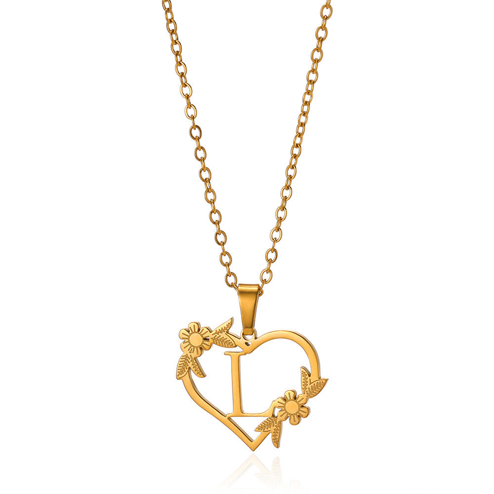 18K Gold Plated Hollow Heart and Flower Pendant Necklace