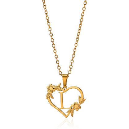18K Gold Plated Hollow Heart and Flower Pendant Necklace | Stainless Steel