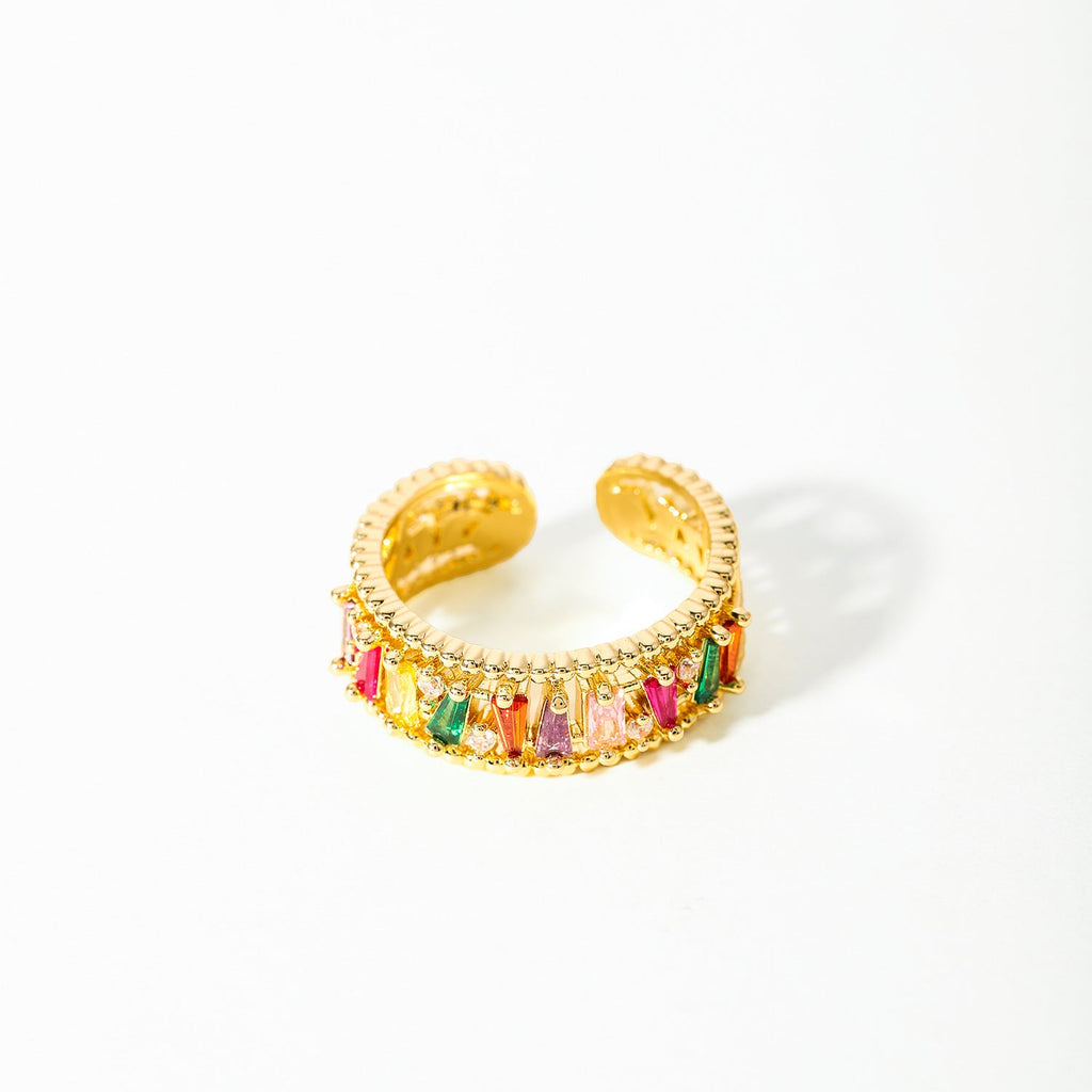 Gold Plated Diamond Inlay Ring | Copper Geometric